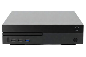 Obraz premium Modern black and gray electronic console isolated on a transparent background