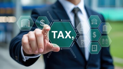 Person interacting with a tax-related interface.