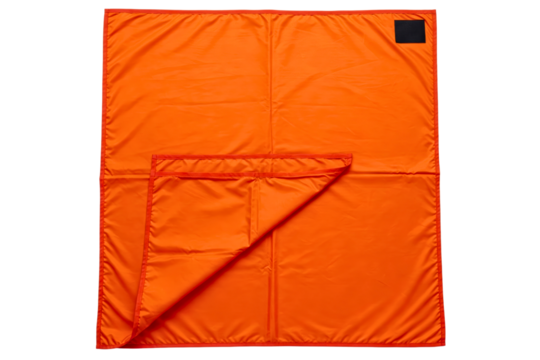 Folded bright orange square fabric piece isolated on a transparent background - Powered by Adobe