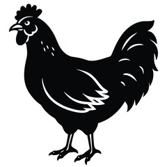 Silhouette of a single rooster standing on the ground is simple and bold
