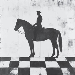 a man in a cap on a horse stands on a chessboard, color vector
