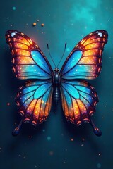 Abstract butterfly, cyan and blue blots forming wings, blots, blue