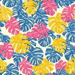 Fototapeta premium Vibrant tropical leaf pattern in bold hues