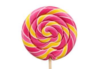 Isolated Swirled Lollipop with Pink and Yellow Stripes