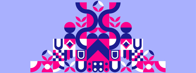 Blue and pink abstract banners with geometric shapes