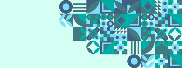 Flat abstract geometric shapes with light green background