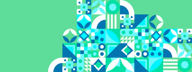 Flat abstract geometric shapes with green background