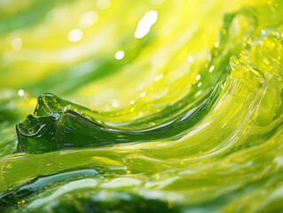 Close up of vibrant green and yellow abstract glass waves creates dynamic and fluid visual effect, evoking sense of movement and energy