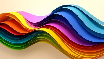Fototapeta premium Vibrant Rainbow Paper Waves Abstract Background Design.