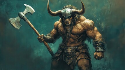 Minotaur Warrior With Horned Helmet