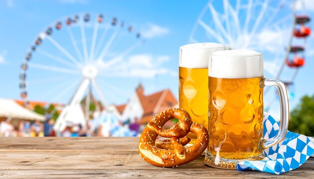 Bavarian Festival Banner, Mugs, Pretzels, Flags, Amusement Ride