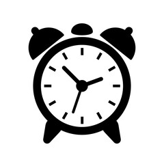 Vintage Alarm Clock Icon. Black and White Retro Wake Up Symbol for Time Management and Scheduling