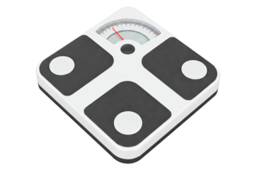 Analog bathroom scale for weight measurement isolated on a transparent background