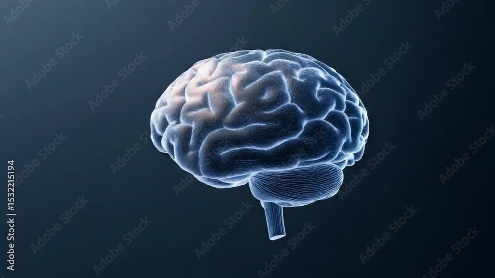 Poster anatomy of thought: a detailed, high-tech 3d render of a human brain, glowing softly against a dark,