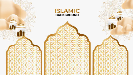 Islamic gold and white background with 3D element