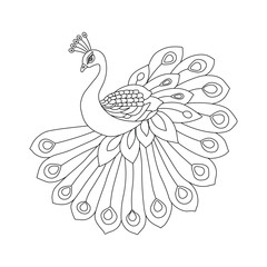 Peacock Hand Embroidery Pattern. Majestic Bird in Vivid Feathers