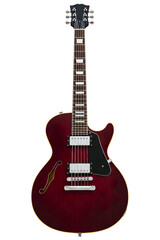 Fototapeta premium Red electric guitar with a hollow body isolated on a transparent background
