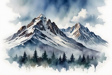 Mountain peak snow in watercolor style