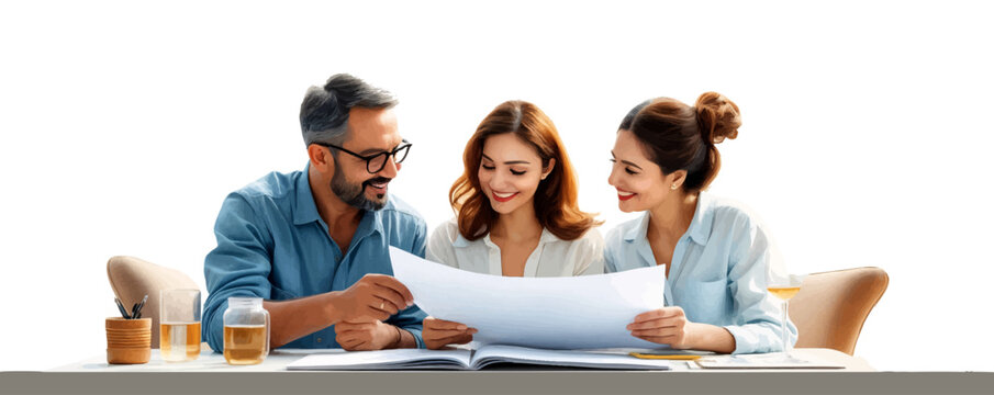 Watercolor Style – Business Team Collaboration in Office: Professionals Discussing Project Plans Around Meeting Table | Vector Illustration.