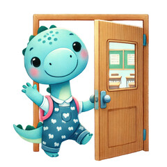 Adorable watercolor dinosaur illustration ready for back to school! This cute dino wears a backpack and holds school supplies, perfect for kids' educational materials, classroom decor, nursery art.