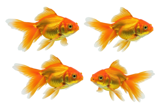 Isolated Group of Four Golden Goldfish Swimming