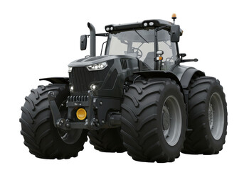 Isolated Modern Black Tractor with Detailed Wheels