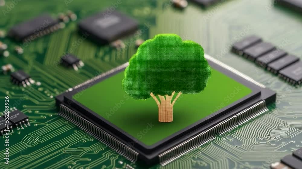 Aufkleber green technology convergence: the image showcases the integration of nature and technology, with a s