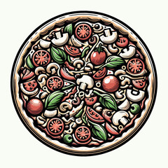 Vegetable Pizza Illustration Vector Art for Food Design and Menu Projects