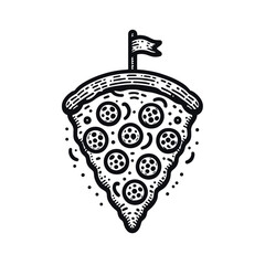 Vintage Pizza Slice Icon with Flag and Toppings Illustration