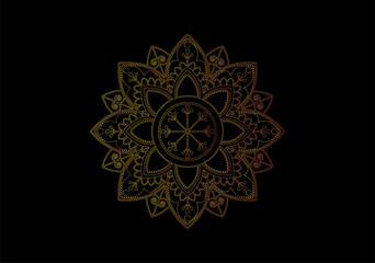 Golden ornamental patterned stone relief in Arabic architectural style of Islamic mosque, greeting card for Ramadan Kareem, Islamic background in black background color.