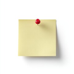 Pale yellow square sticky note pinned to a white background with a red thumbtack; blank space for text or drawing