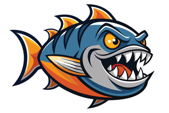 Piranha mascot logo vector elements, angry piranha cartoon face clipart illustration.