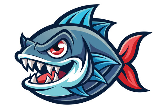 Piranha mascot logo vector elements, angry piranha cartoon face clipart illustration.
