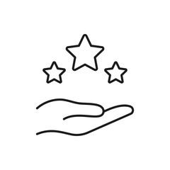 Hand Holding Stars Line Icon. Customer Satisfaction, Quality Service, And Excellence Outline Symbol. Business Success And Positive Feedback. Editable Stroke. Isolated Vector Illustration