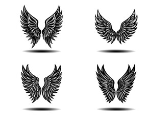 Black Angel Wings Vector Pack with Distressed Feather Details. Suitable for tattoo art, gothic design, fantasy branding, spiritual prints, and memorial logos. Clean EPS vector files.

