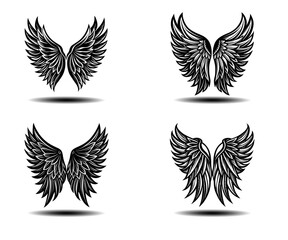Dark Fantasy Angel Wings Vector Pack in Black. Distressed feather wings perfect for gothic tattoos, spiritual branding, memorial artwork, and fantasy illustrations. High-resolution vector files.

