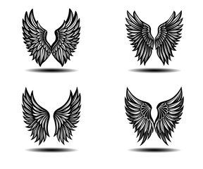 Gothic Angel Wings Vector Pack Featuring Distressed Black Feather Design. Ideal for tattoo art, fantasy themes, spiritual logos, and memorial artwork. High-quality vector icons.

