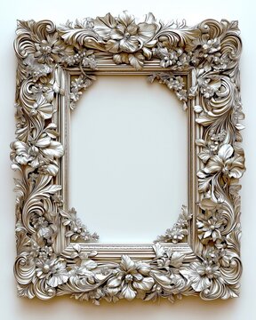 An exquisite white vintage-style photo frame with intricate details, designed to accommodate images or artwork, is crafted in a delicate cream color