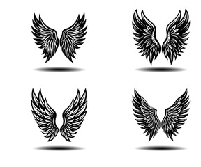 Black Angel Wings Vector Set with Distressed Feather Design. Perfect for gothic tattoos, fantasy themes, spiritual logos, and memorial artwork. High-quality symmetrical vector icons in EPS format.


