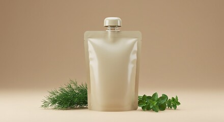 Elegant Beige Stand-Up Pouch Packaging Mockup for Cosmetics or Food Products