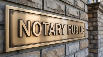 Obraz premium Gold-toned metal sign for notary public.