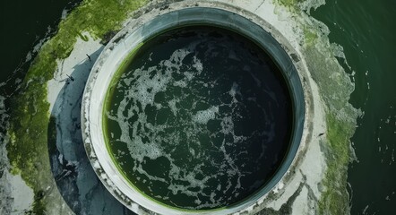 Water Filter Green. Aerial View Water Treatment Tank for Environmental Conservation