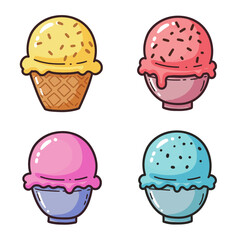 Bright set of ice cream. Flat doodle clipart. All objects have been repainted.
