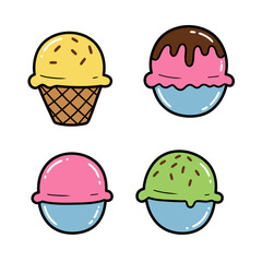 Bright set of ice cream. Flat doodle clipart. All objects have been repainted.