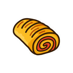 Cartoon illustration of a delicious pastry roll with a sweet filling