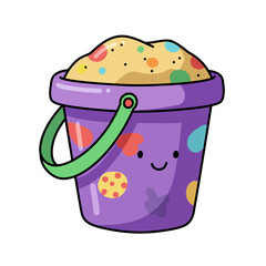 Children's bucket for playing in the sand. Doodle flat clipart. All objects are repainted.