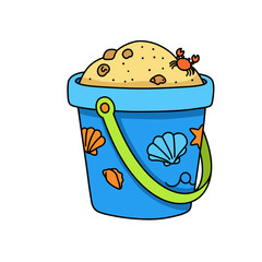 Children's bucket for playing in the sand. Doodle flat clipart. All objects are repainted.