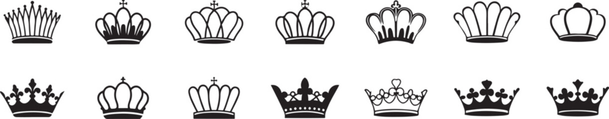 Collection of Crown Illustrations: Perfect for Monarchy, Royalty, and Historical Themed Graphics.