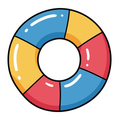 Bright, colored inflatable ring for safe swimming. Doodle flat clipart. All colors are repainted.