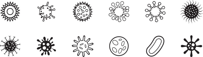 Virus Icons: Diverse Vector Set of Circular Designs for Science and Graphics.